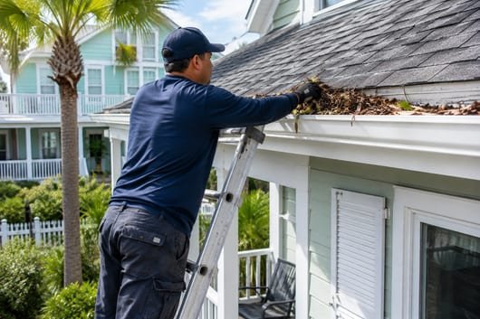 Gutters cleared on a West End Galveston vacation rental between guests