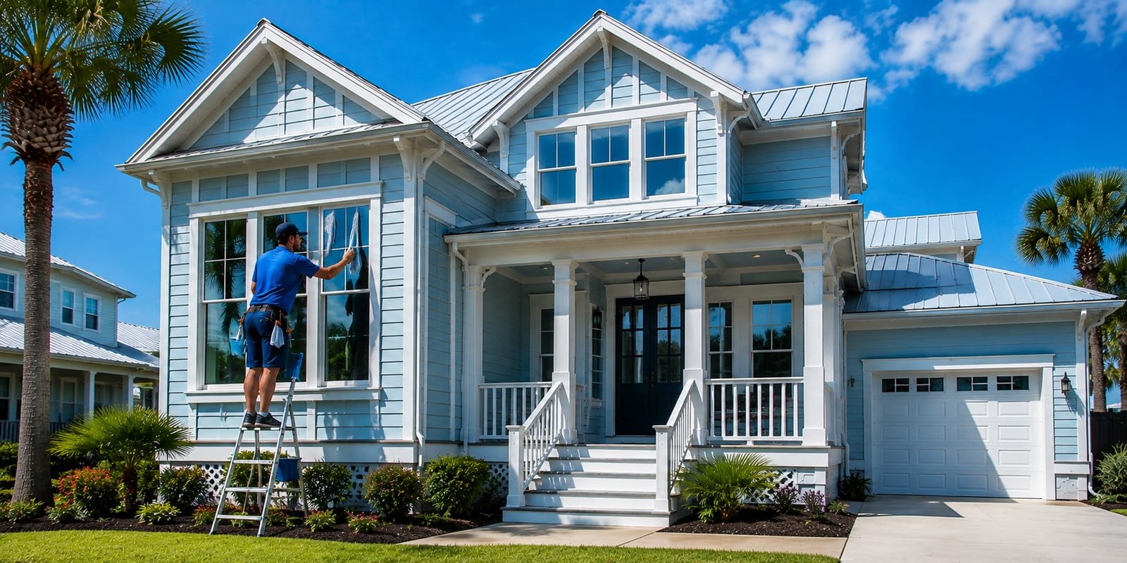 A bright Galveston home with freshly cleaned, streak-free windows